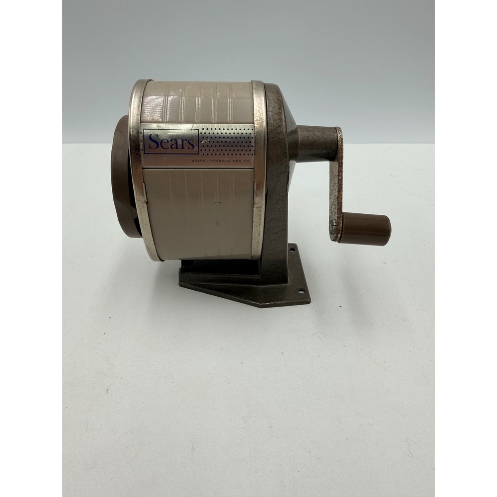 Sears Pencil Sharpener Manual Tan Good Vintage Apsco Multi Hole Desk Mount